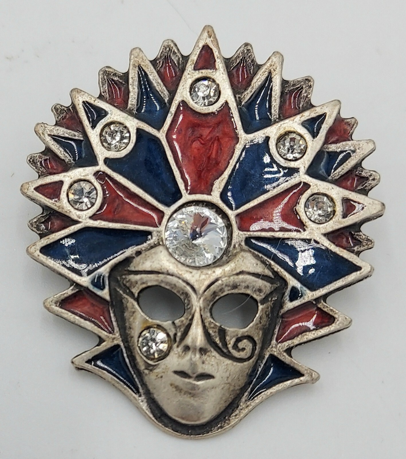 Venetian Mask Pendant Enamel Rhinestone Mardi Gras Jester Masquerade Carnivale