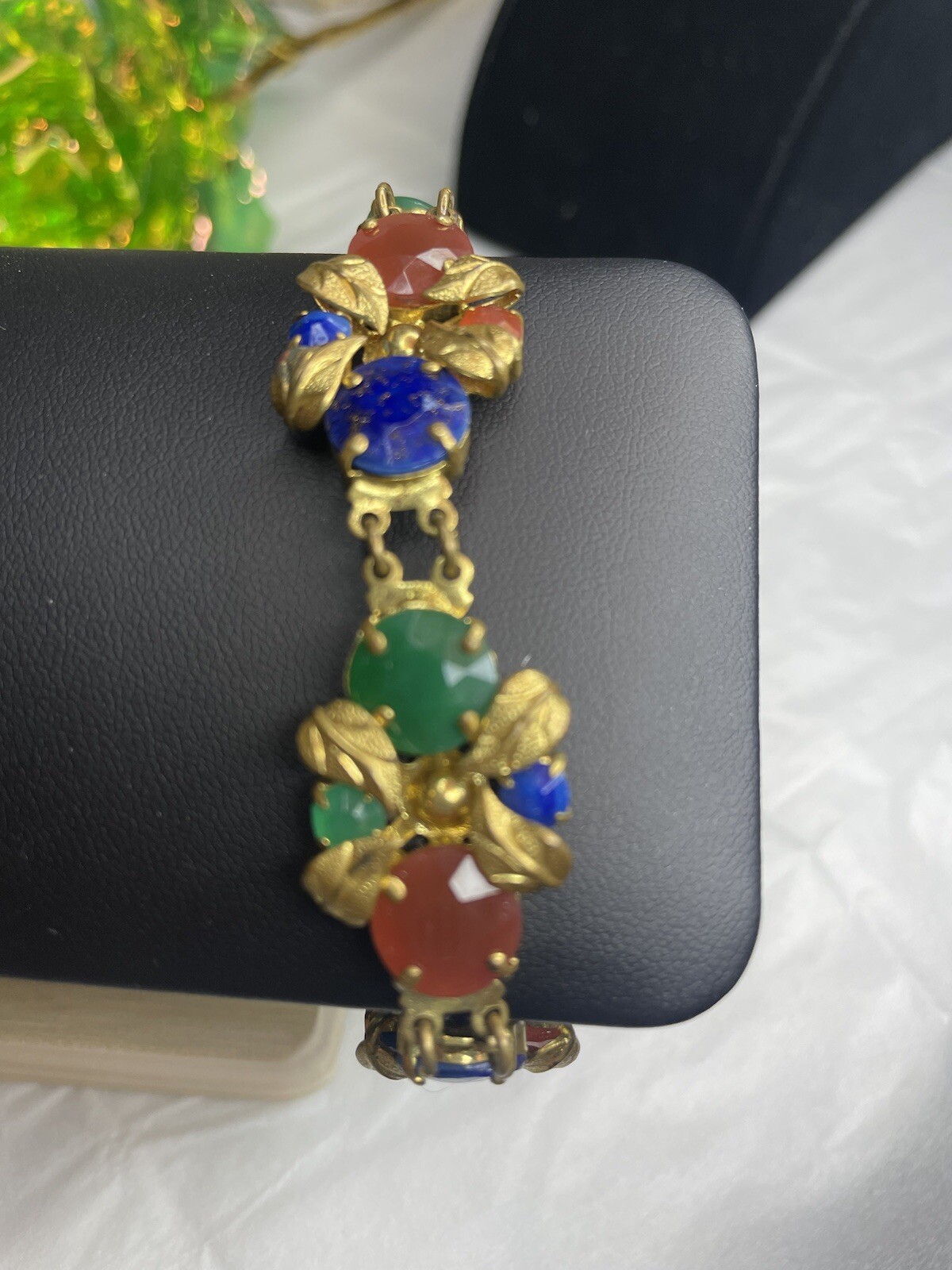 Vintage 1930’s Faceted Czech Glass- Gilt Metal Faux Gemstone SIGNED