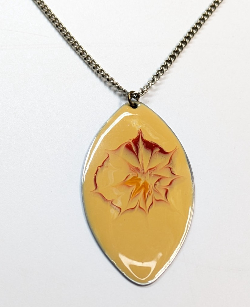 VTG Signed Sheffield England Cream Enamel Pendant Necklace & Adjust Ring Set
