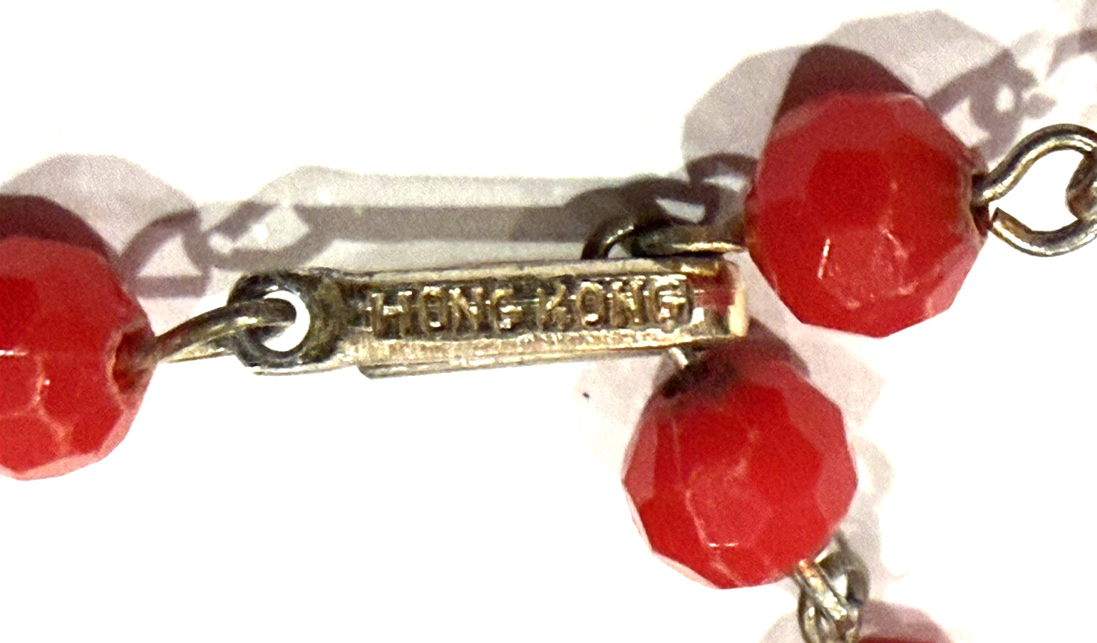 HONG KONG RED LUCITE GOLD BEADS 3 STRAND NECKLACE CLUSTER CLIP EARRINGS SET MCM