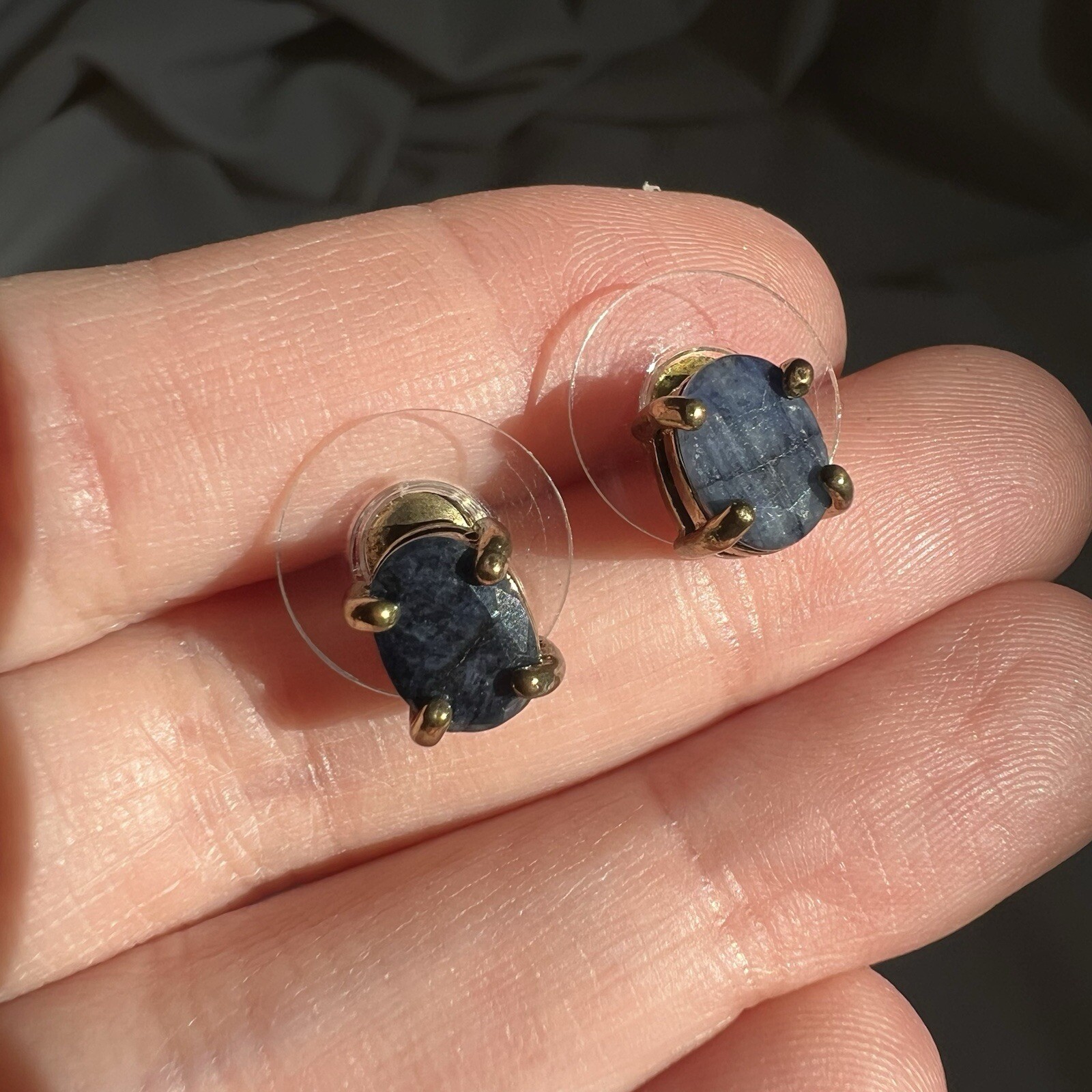 Vintage Blue Iolite Gemstone Gold Tone Pendant Stud Earrings Estate Jewelry Set