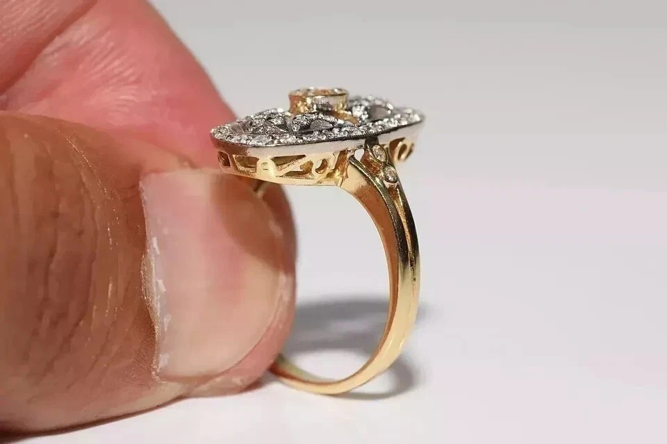 Vintage Art Deco Lab Created Diamond Ring Oval Filigree 14K Two-Tone Gold Finish