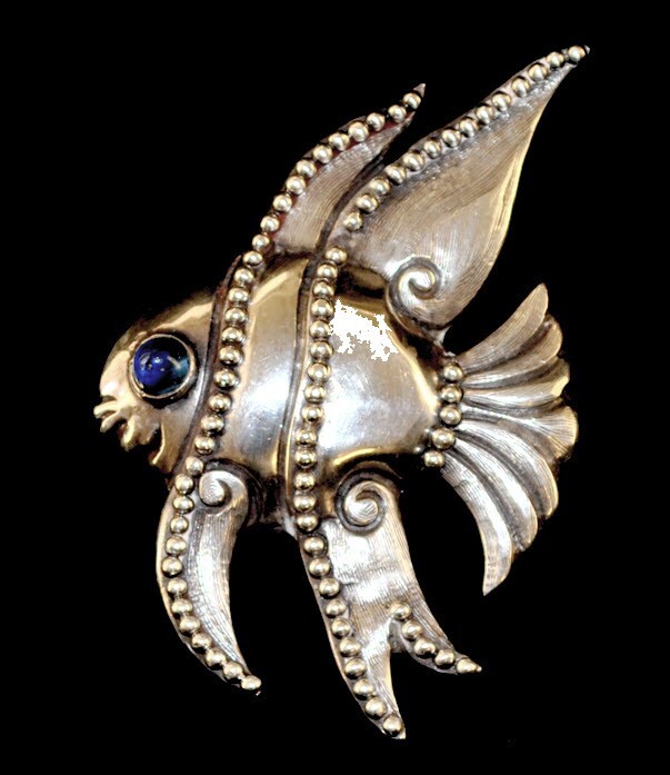CIRCA 1950 LOS CASTILLO TAXCO MEXICO STERLING BROOCH ANGEL FISH 349 RARE