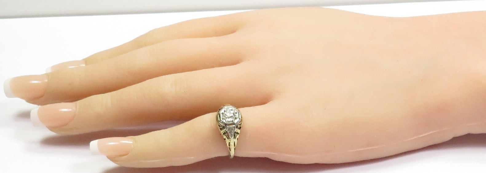 Antique 1920’s European Diamond 13KY/16KW Engagement Ring Size 4 UK-H dtd 1927