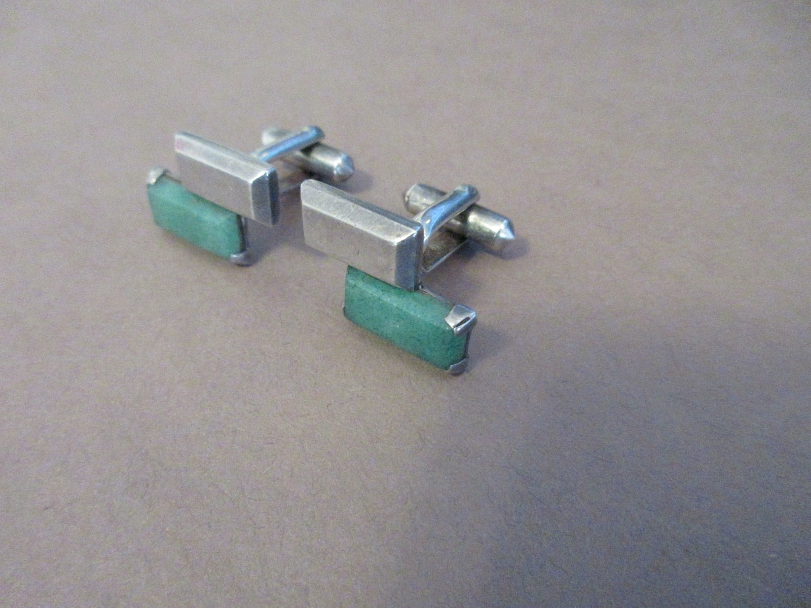 vintage ANTONIO PINEDA CUFFLINKS STERLING SLVER & GREEN AVENTURINE taxco mexico