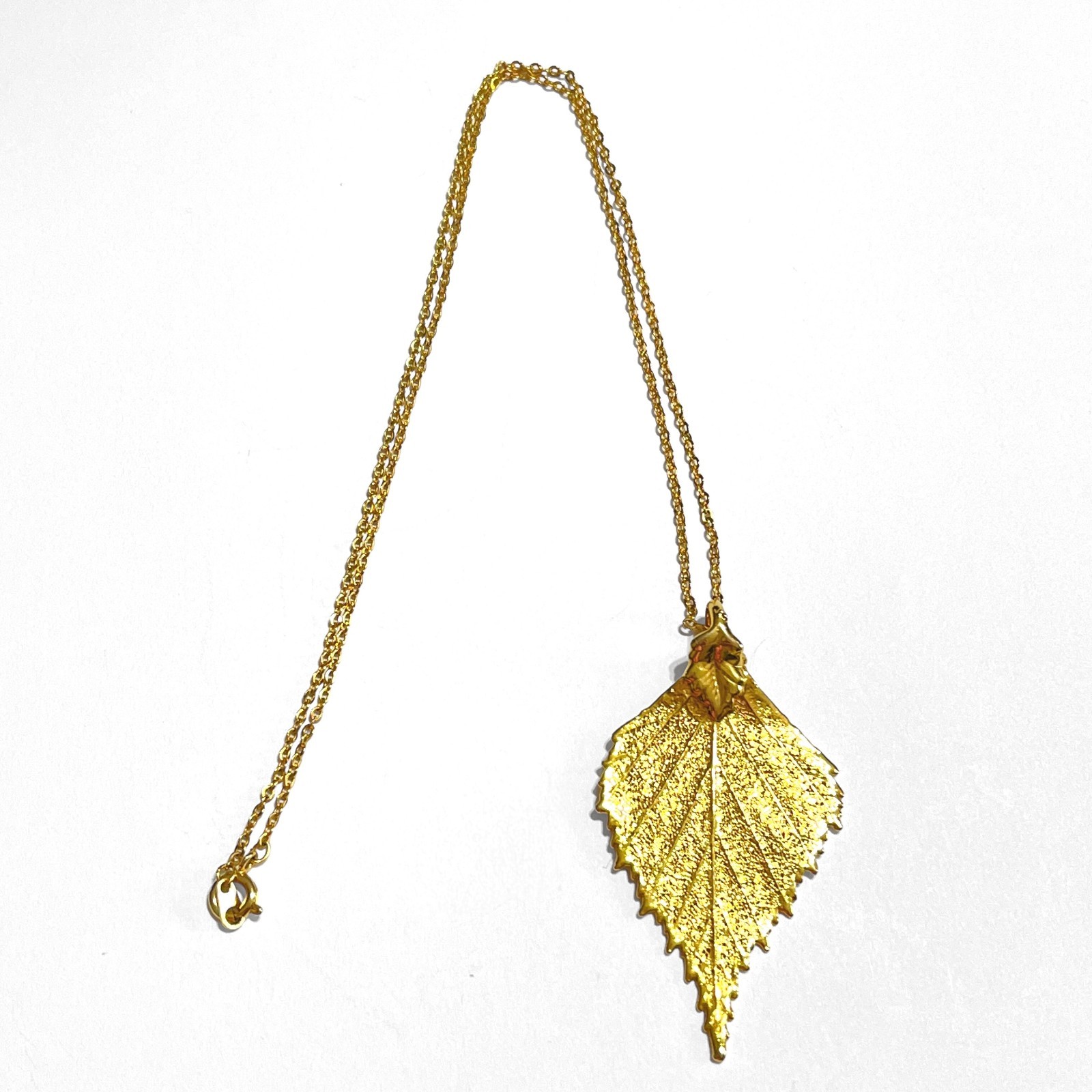 VTG Real Leaf Pendant Necklace Gold Tone Metal Dipped 18″ Chain Hippie Nature