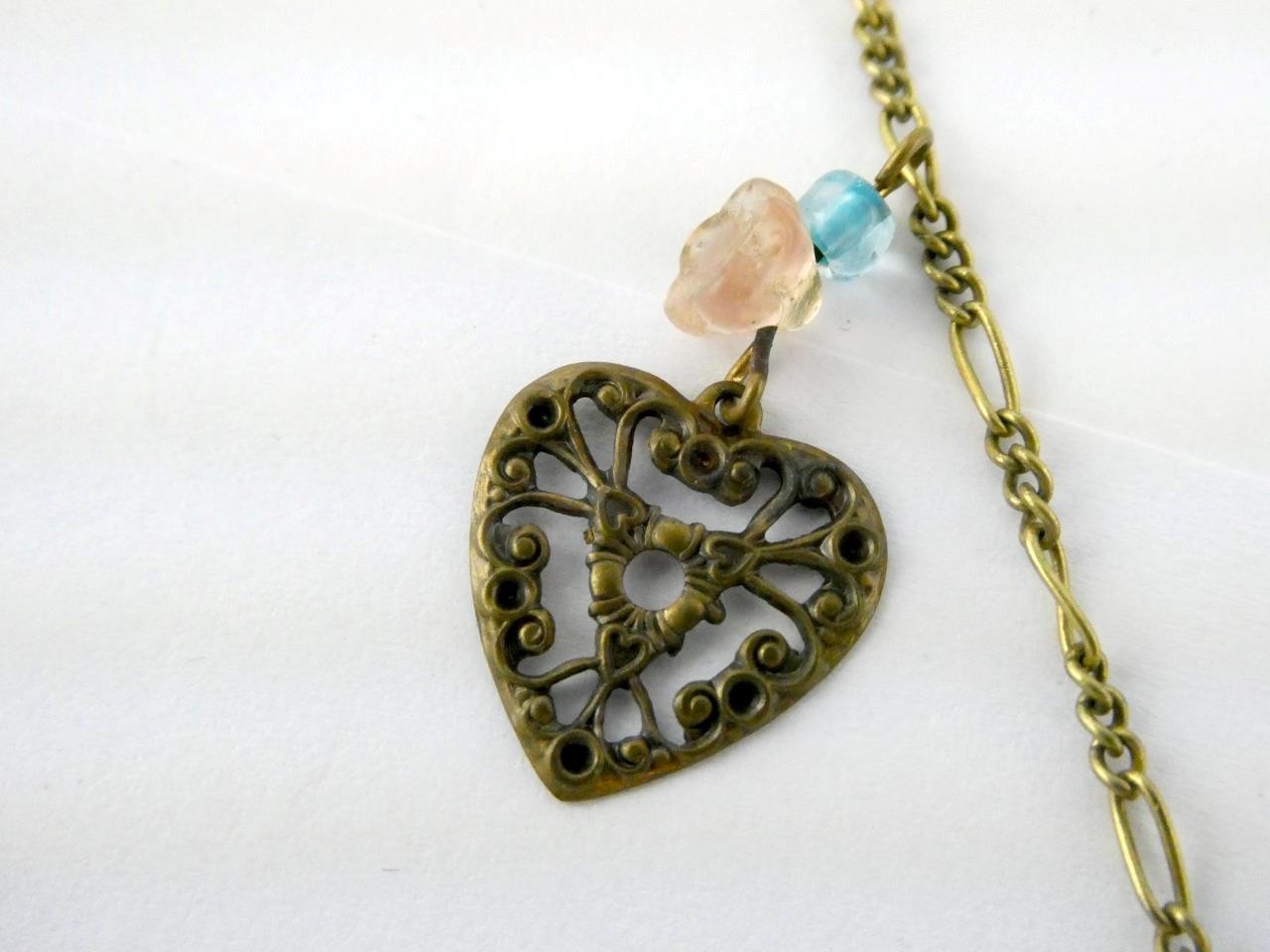 Vintage Glass Works Studio Glass and Brass Charms Multi Color Necklace 20g 26 In