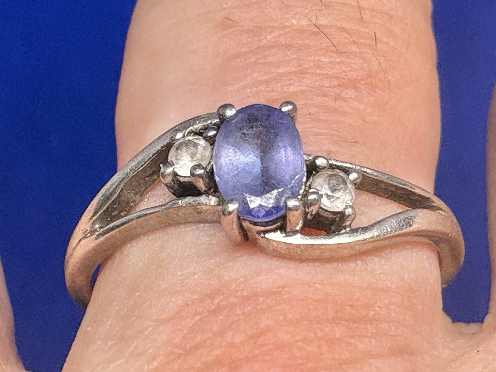 A45 Blue Purple Tanzanite 925 Sterling Silver Bypass Ring size 11 White Topaz