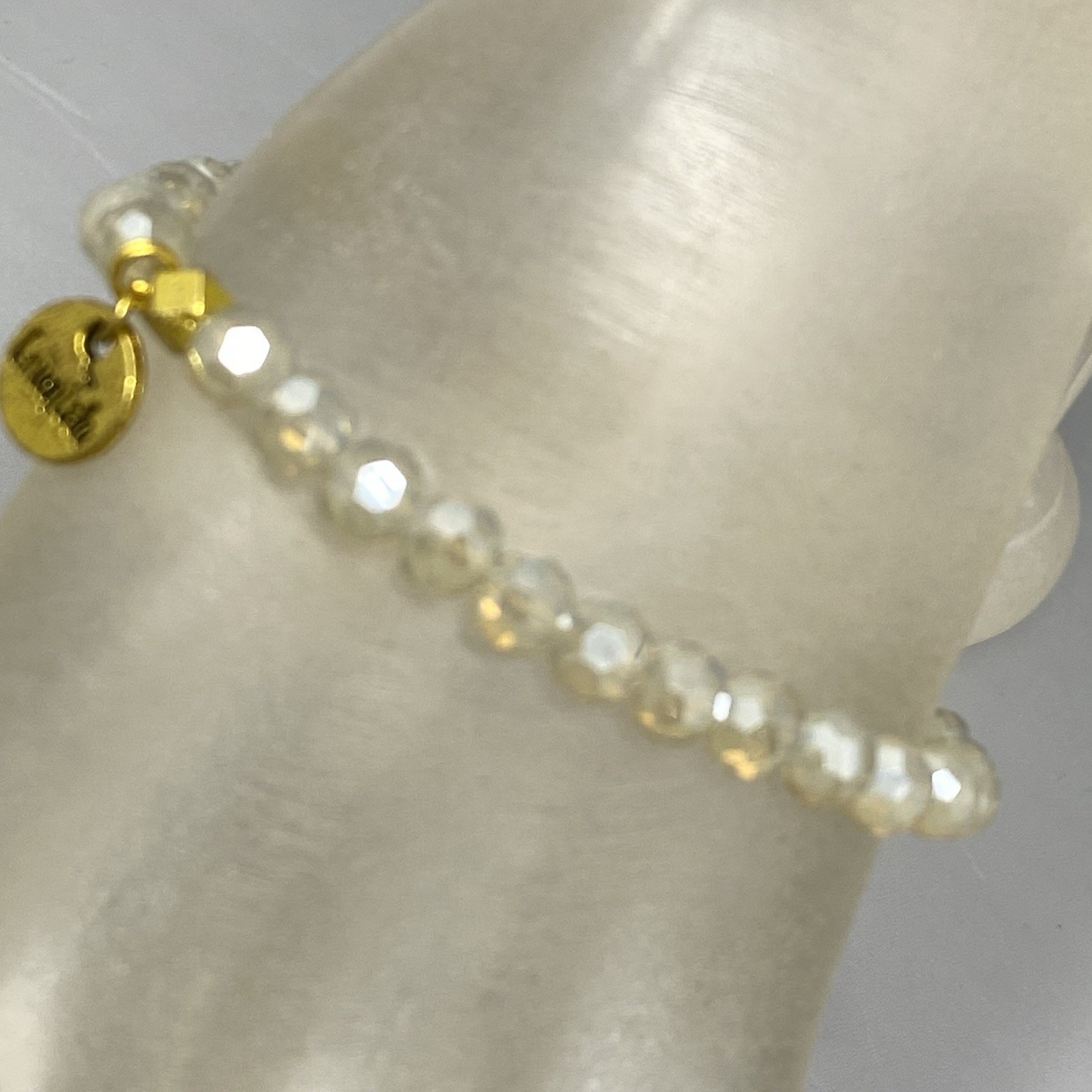 Erimish Glass Beaded Bracelet Pearl Color Faceted Fire Polished Stretch 6.5″
