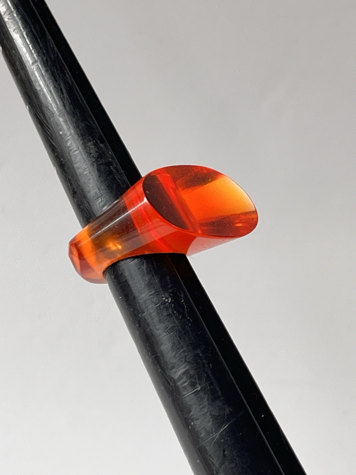 Vintage Lucite Ring Size 5.5 Oval Slanted Modern Chunky Statement Acrylic Orange