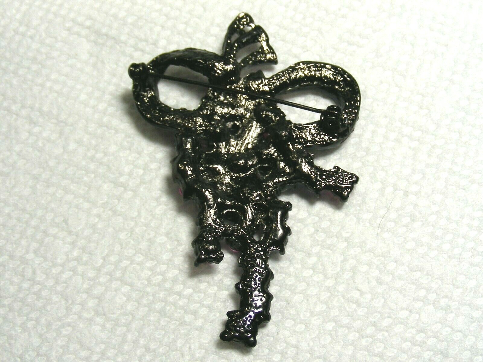 Vtg. Black Metal Pink, Purple And Blue Rhinestone Brooch