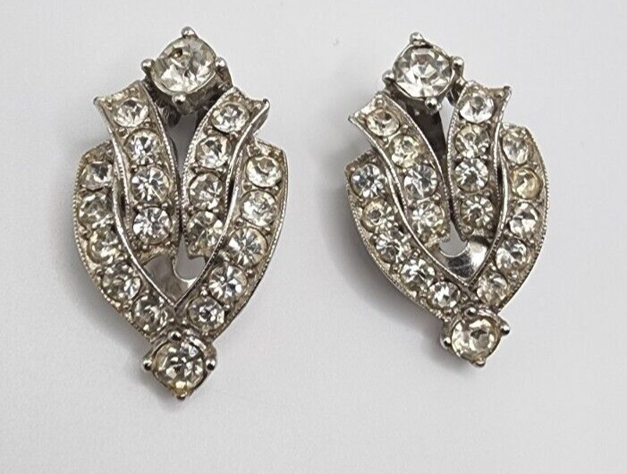 Vintage Art Deco Rhinestone Geometric Luxurious Sparkle Silver Tone Clear Vogue