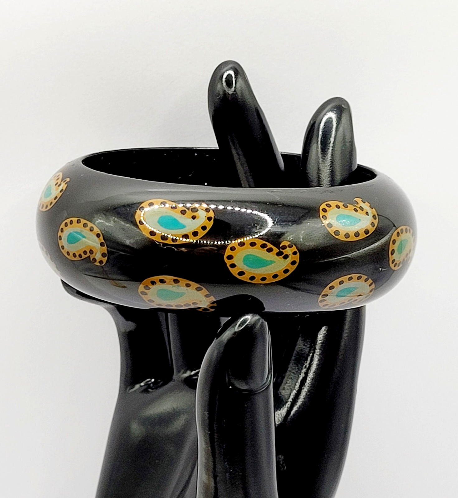 Paisley on Black Vintage Wide Chunky Vintage 1980s Acrylic Bangle Bracelet 8 In