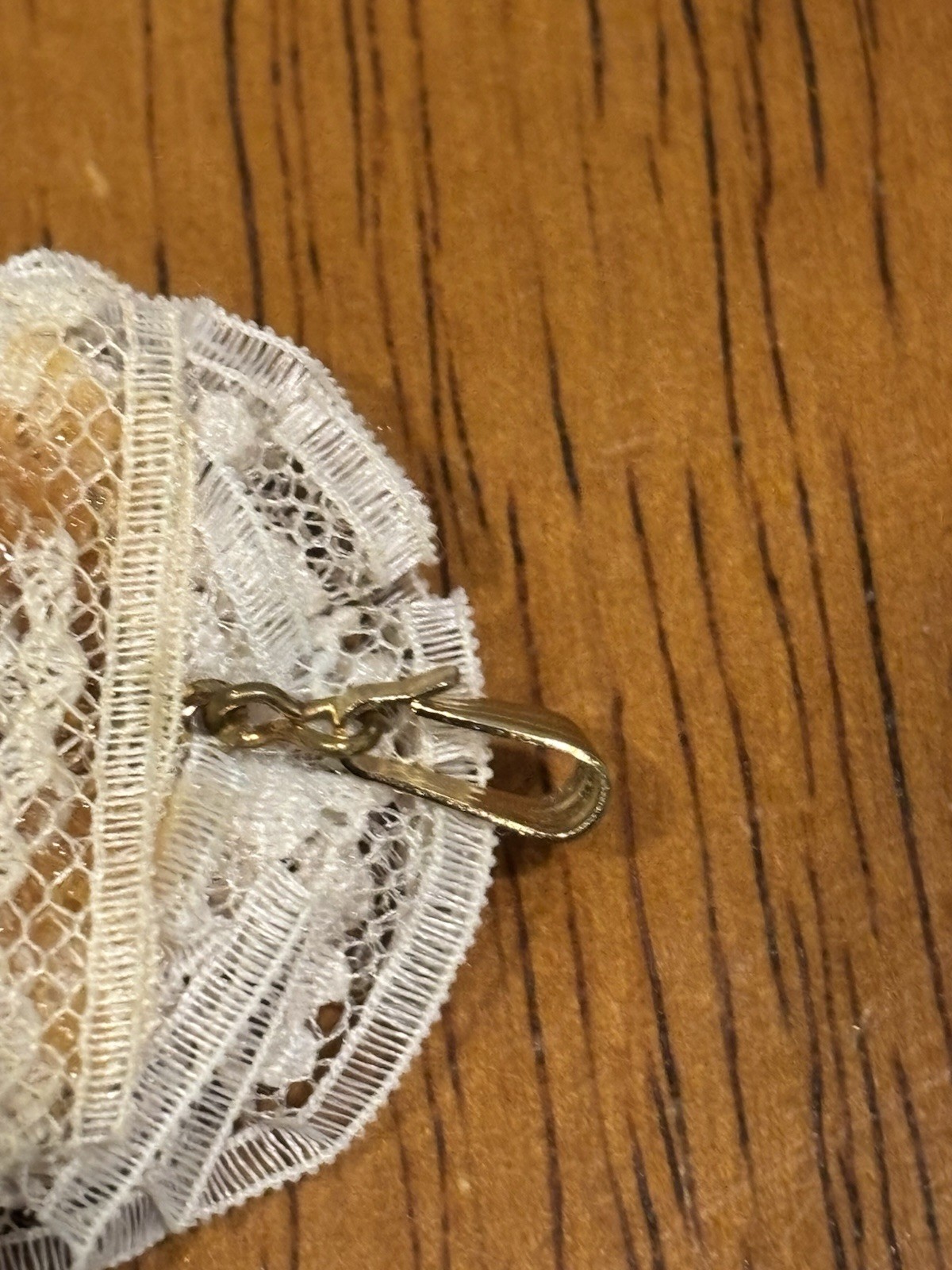 Vintage 3” Gold Brown White Molded Cameo with Beads and Lace Brooch Pin