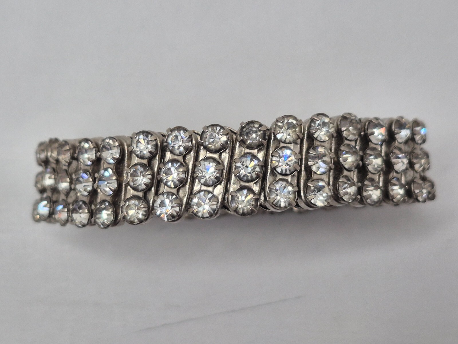 Silver Tone With White Rhinstone Stretch Bracelet “MADE IN BRITISH HONG KONG”