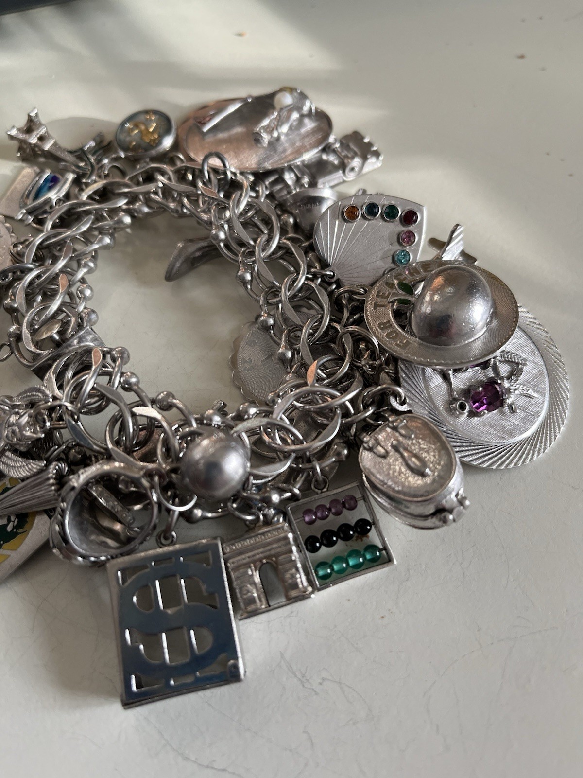 Vintage Original Sterling Silver Charm Bracelet – 37 Charms, 150 Grams