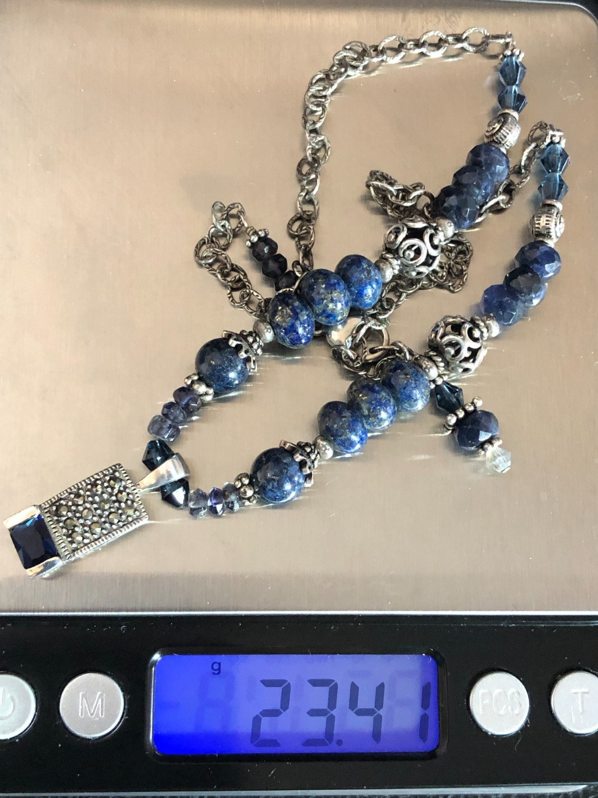 Vintage Sterling Silver Lapis Bead Necklace Boho Natural Blue Gemstones 19″ 6060
