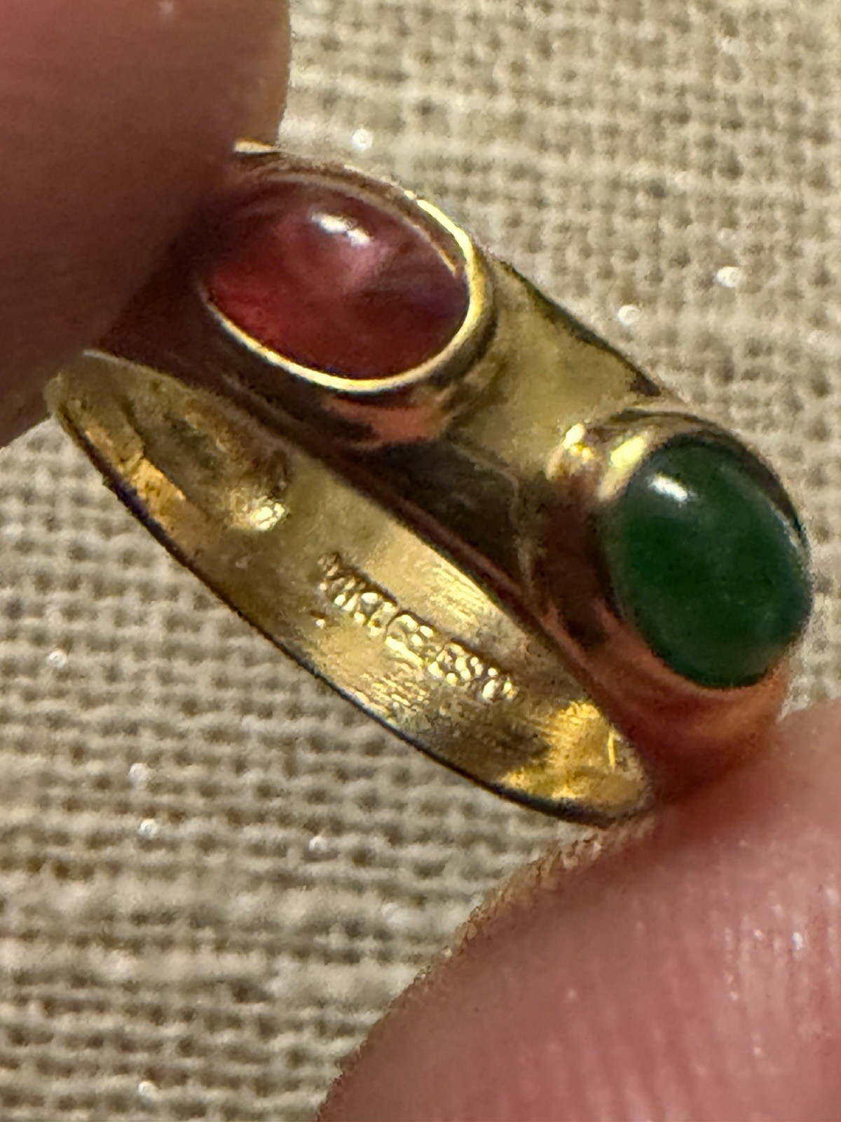 VTG 14 kt gold plated cabochon gemstones: a sapphire, a ruby, and an emerald, 6
