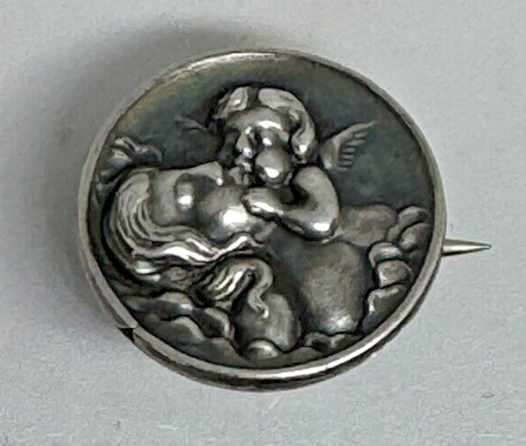 Art Nouveau Brooch Cupid’s Kiss Lover’s Dream Sterling Silver Top Unger Bros