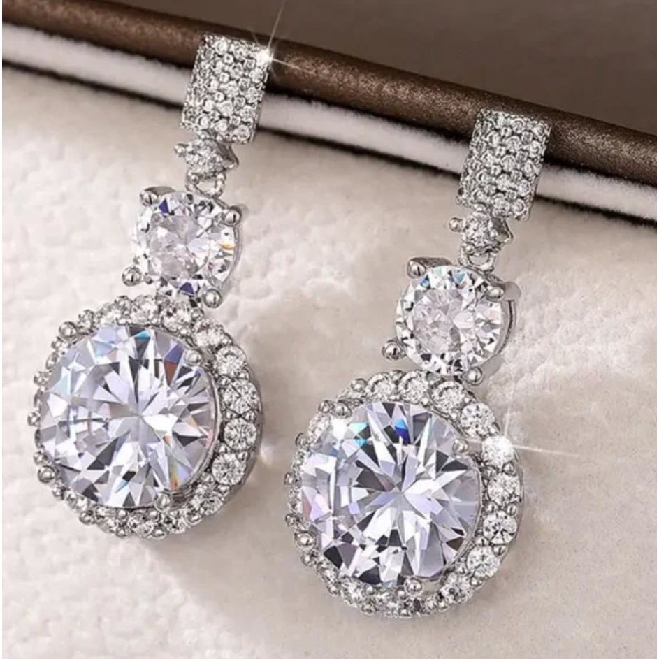 6 Ct T.W. Round Simulated Diamond Halo Drop Dangle, Beautiful, Bridal Earrings