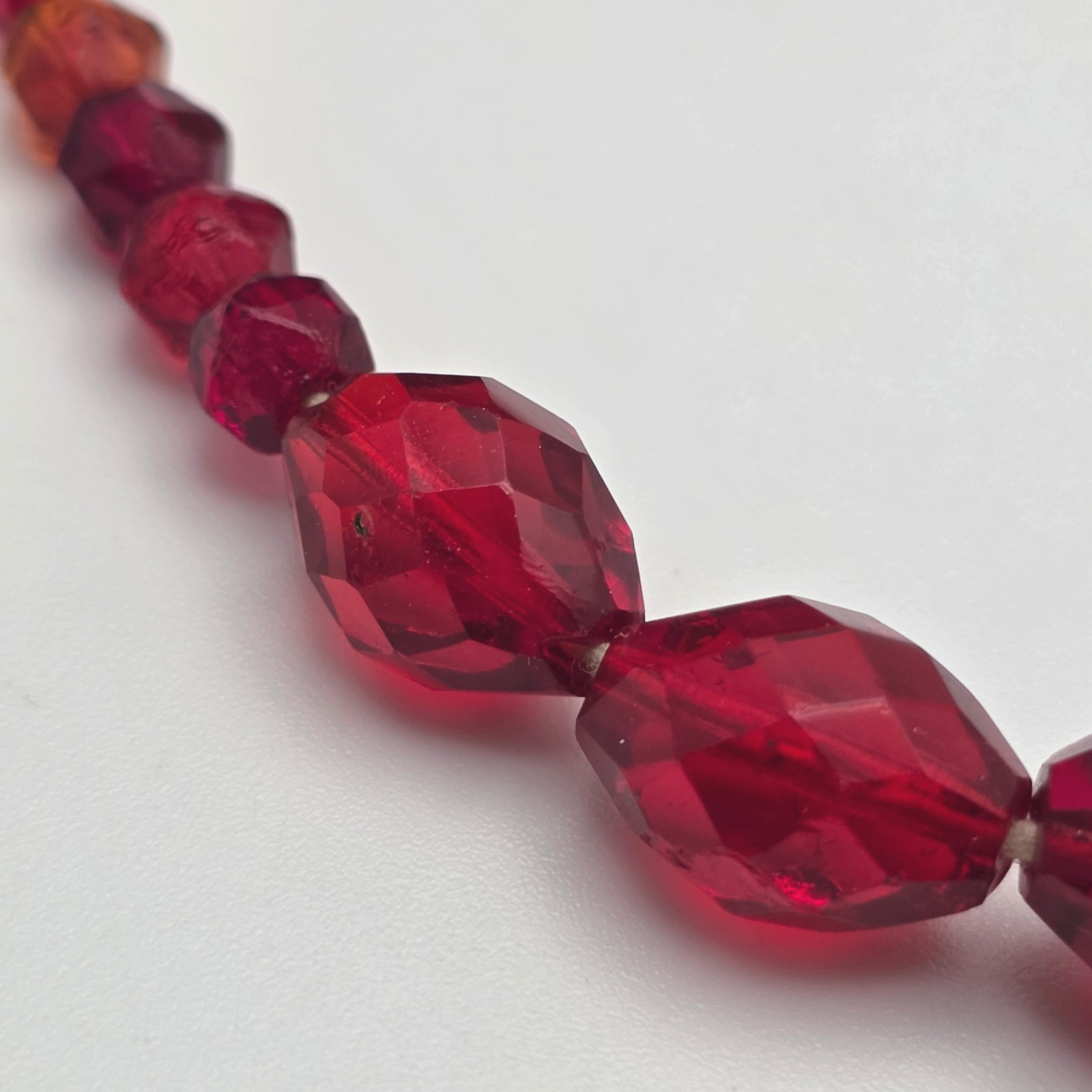 Vintage Czechoslovakia Red Faceted Crystal Glass Beaded Necklace 16″
