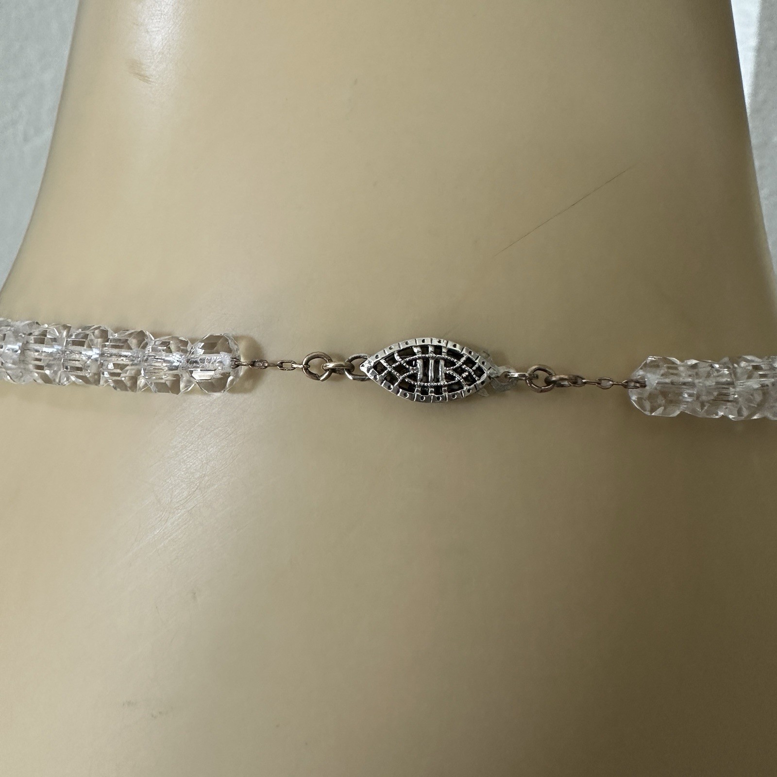 Vintage Deco Graduated Bead Necklace 17 Inch Faceted Clear Crystal 925 Sterling