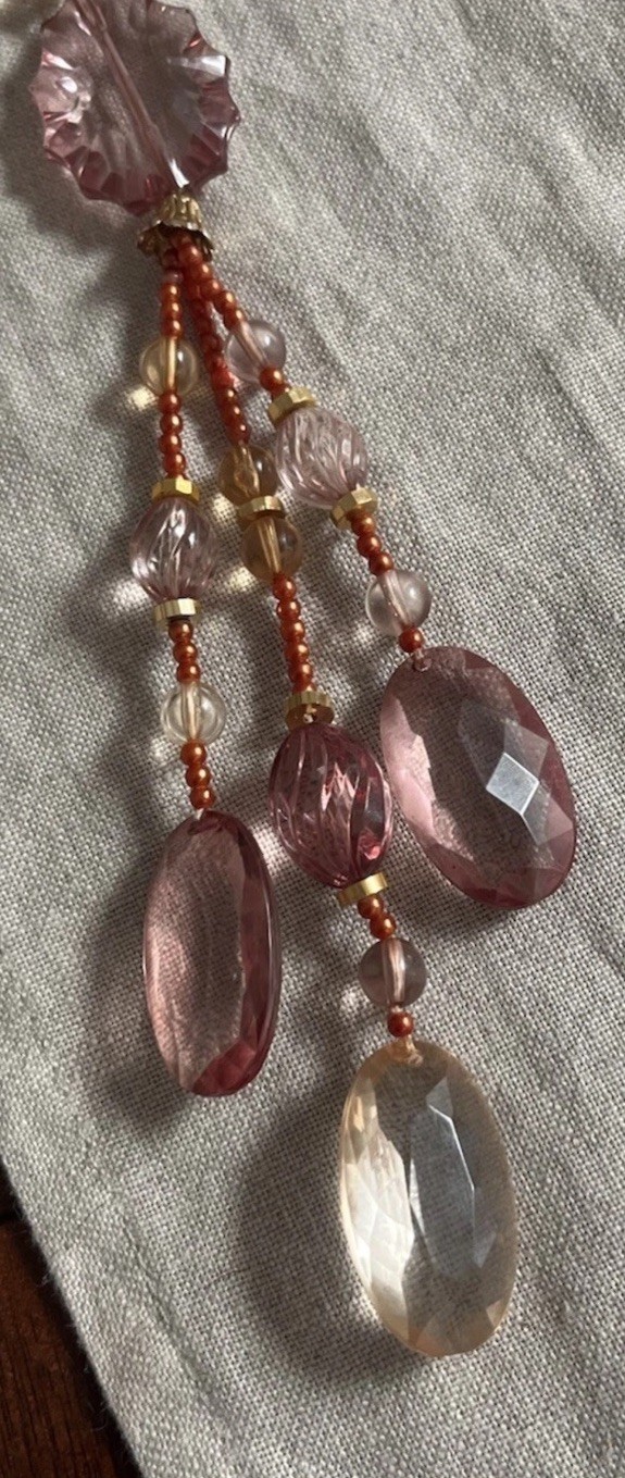 Vintage Lucite Faceted Beaded Blush Pink Tassel Necklace