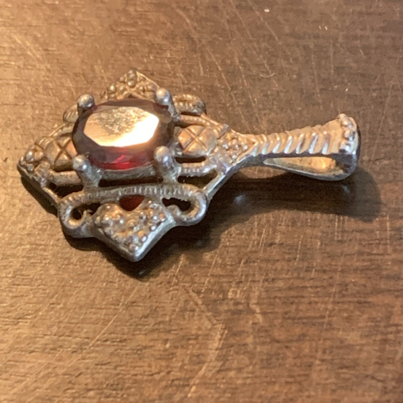 Vintage Avon .925 Sterling Pendant with Garnet Center Stone about 1 Inch