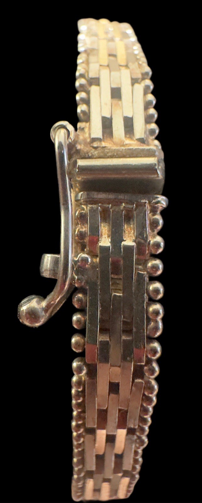.925 Italian Sterling Tapered Panel Link Bracelet With Beaded Edge 8” VTG BIB