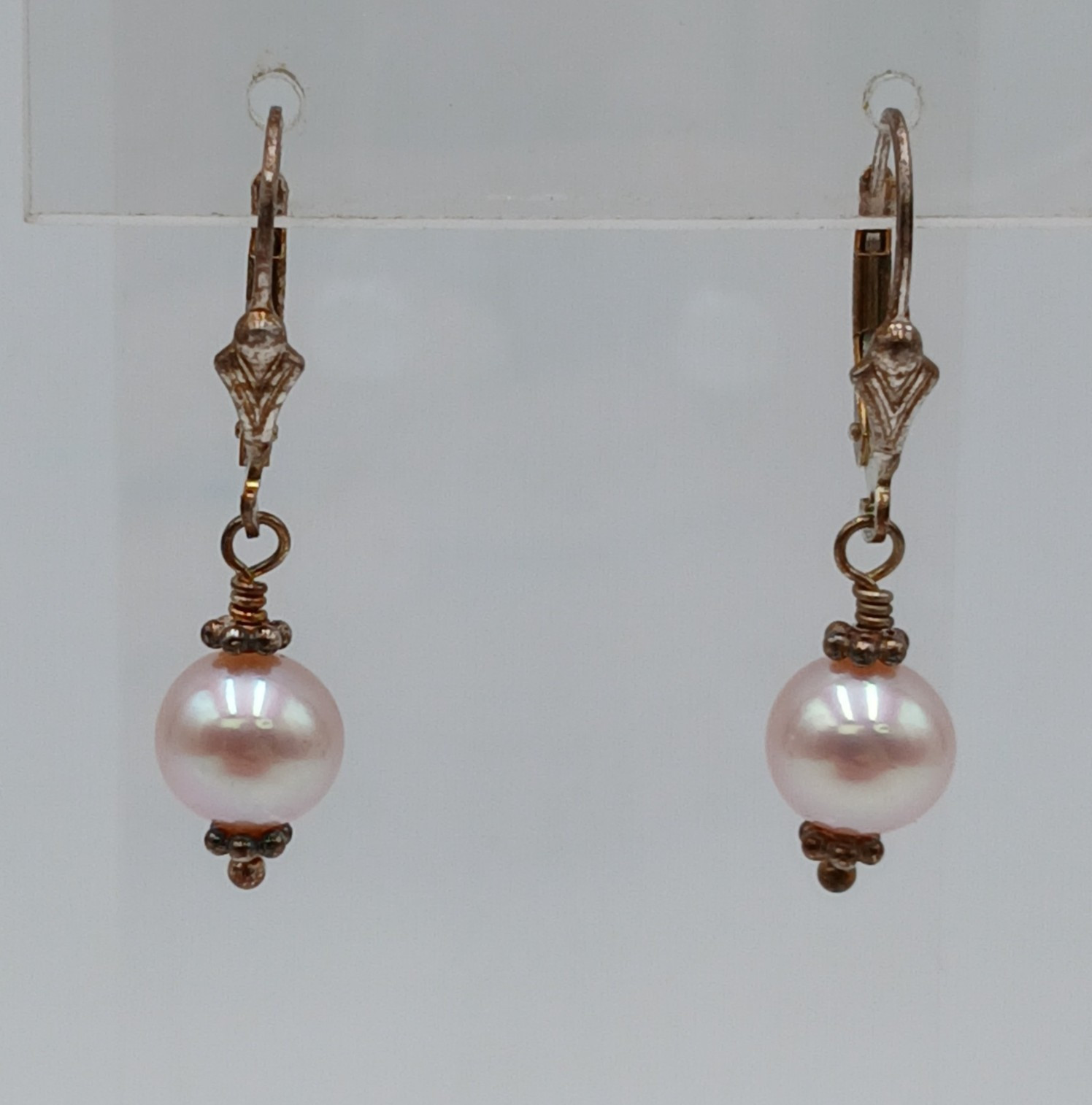 VTG 925 Pink Pearl Dangle Earrings 1.25in Drop Sterling Silver 2.3g Blush Estate