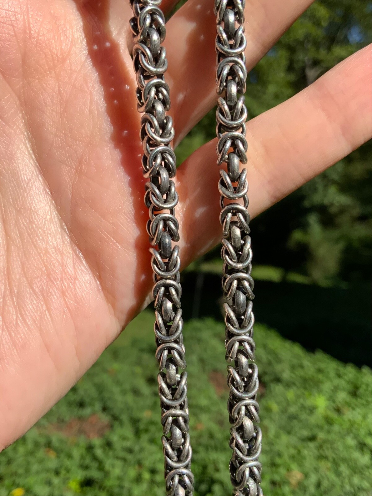 Vintage Sterling Silver 18” Byzantine Necklace Artisan Handcrafted 54.5 Grams