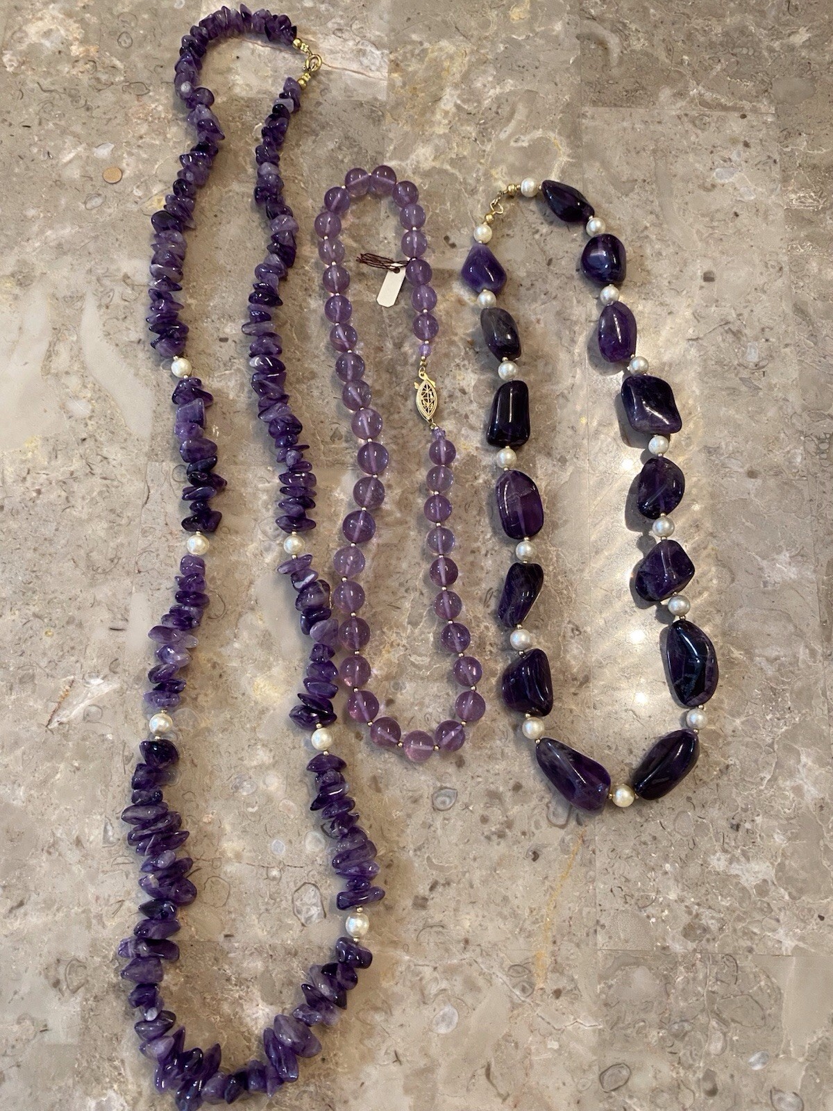 Lot Of 3 Genuine Vintage Amethyst Bead Necklaces