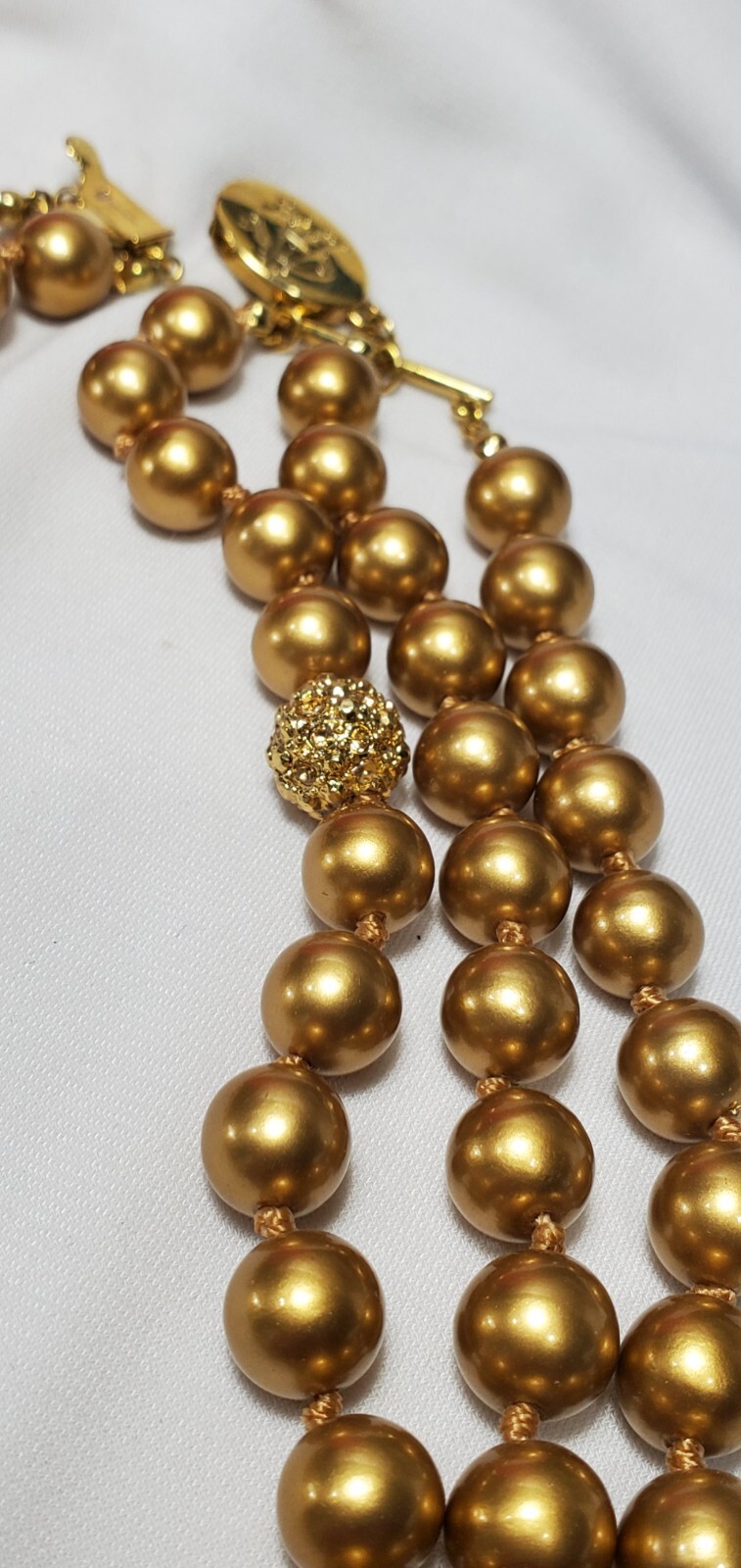 Vintage Gold Yellow Signed Multi Stranded Bead Necklace 18″