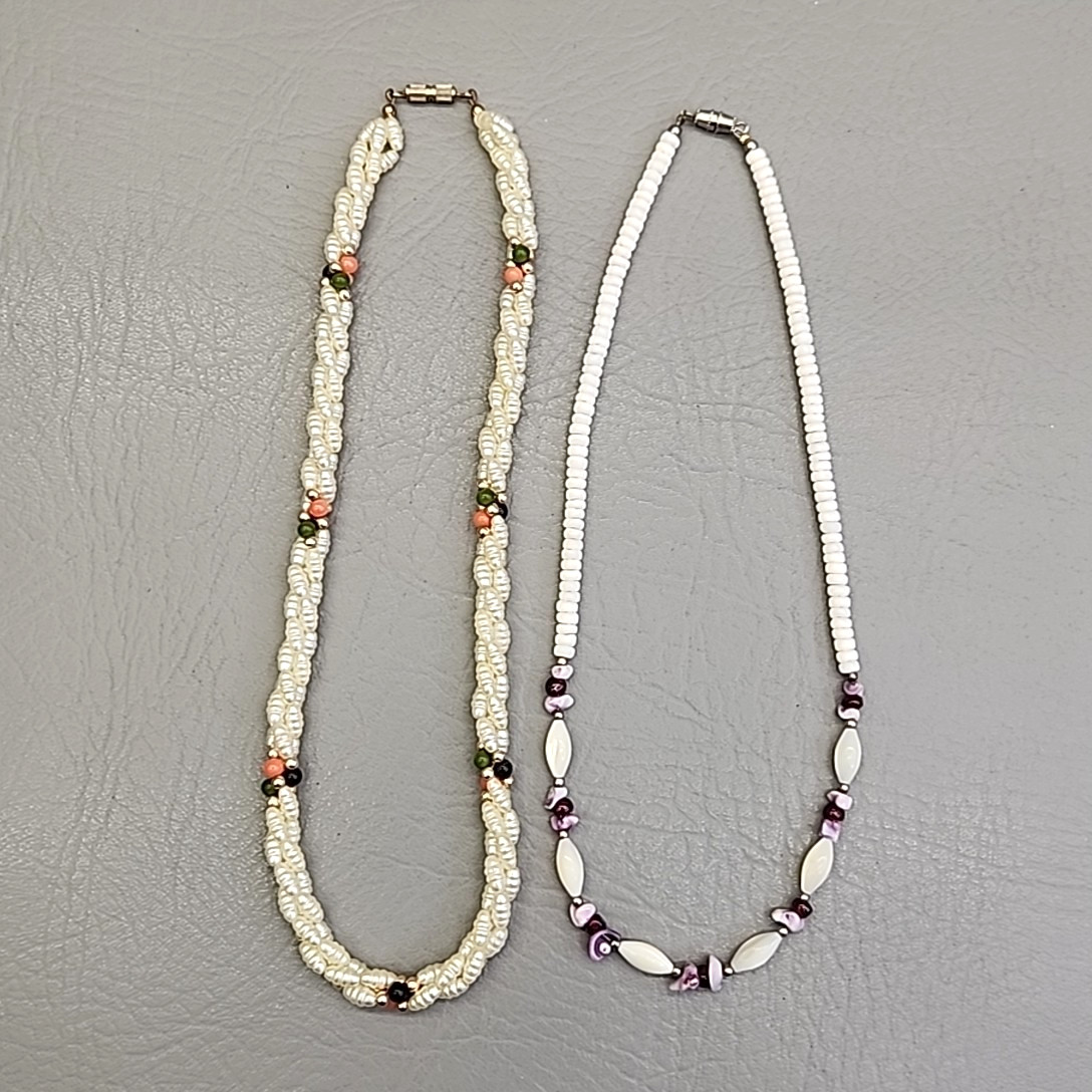 Vintage Beaded Necklace Lot of 2 MOP Faux Pearl Twist 17-18″