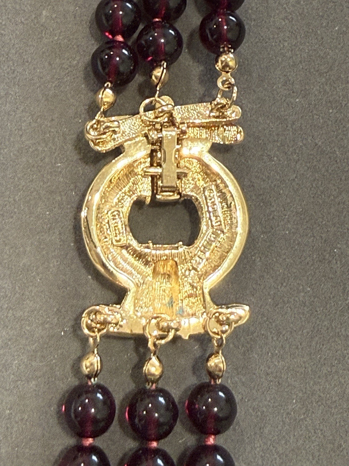NOLAN MILLER Glamour Collection 3 Strand Bordeaux Glass Garnet Necklace 30”