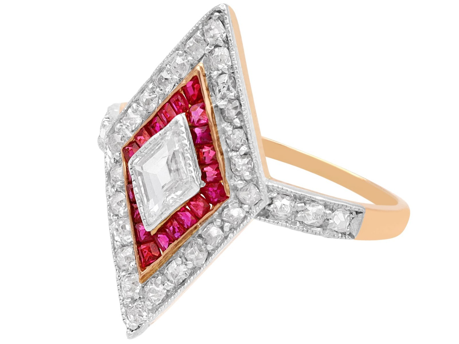Antique 0.23Ct Ruby and 0.97Ct Diamond 18k Rose Gold Dress Ring Circa 1910