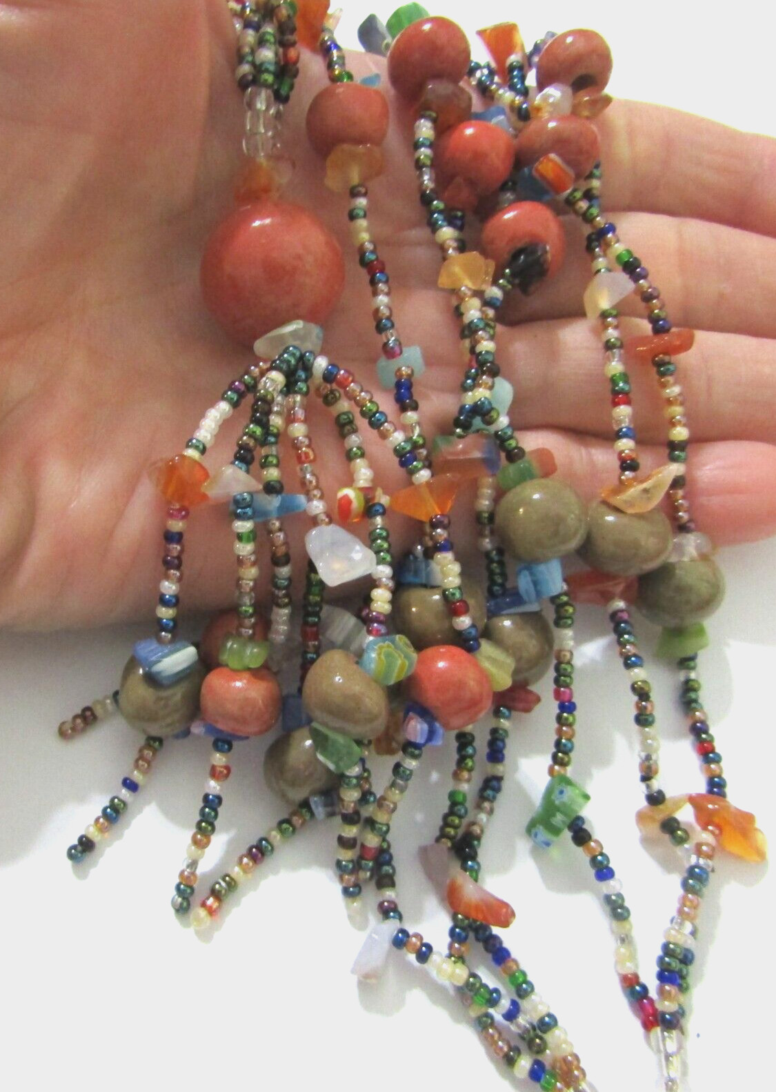 Vintage Glass Bead Tassel Necklace 4*18 in