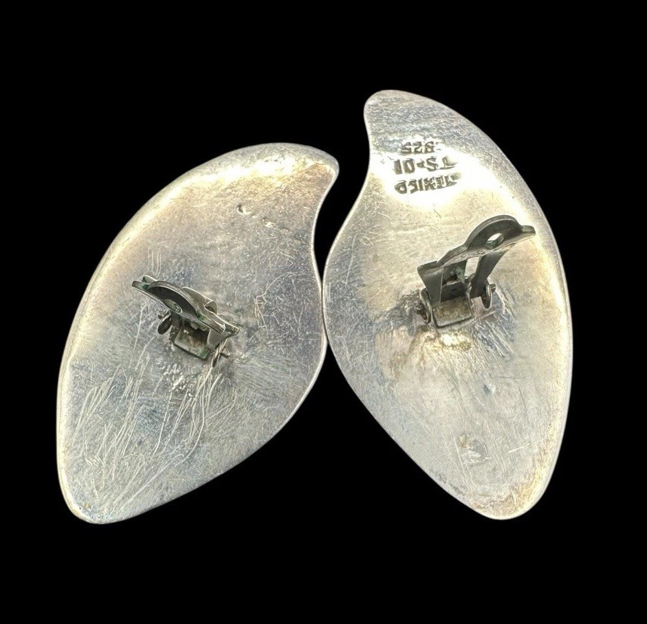 Vtg Taxco Sterling Silver Modernist Puffy Abstract Clip Earrings 18.6g TS-01 Mex
