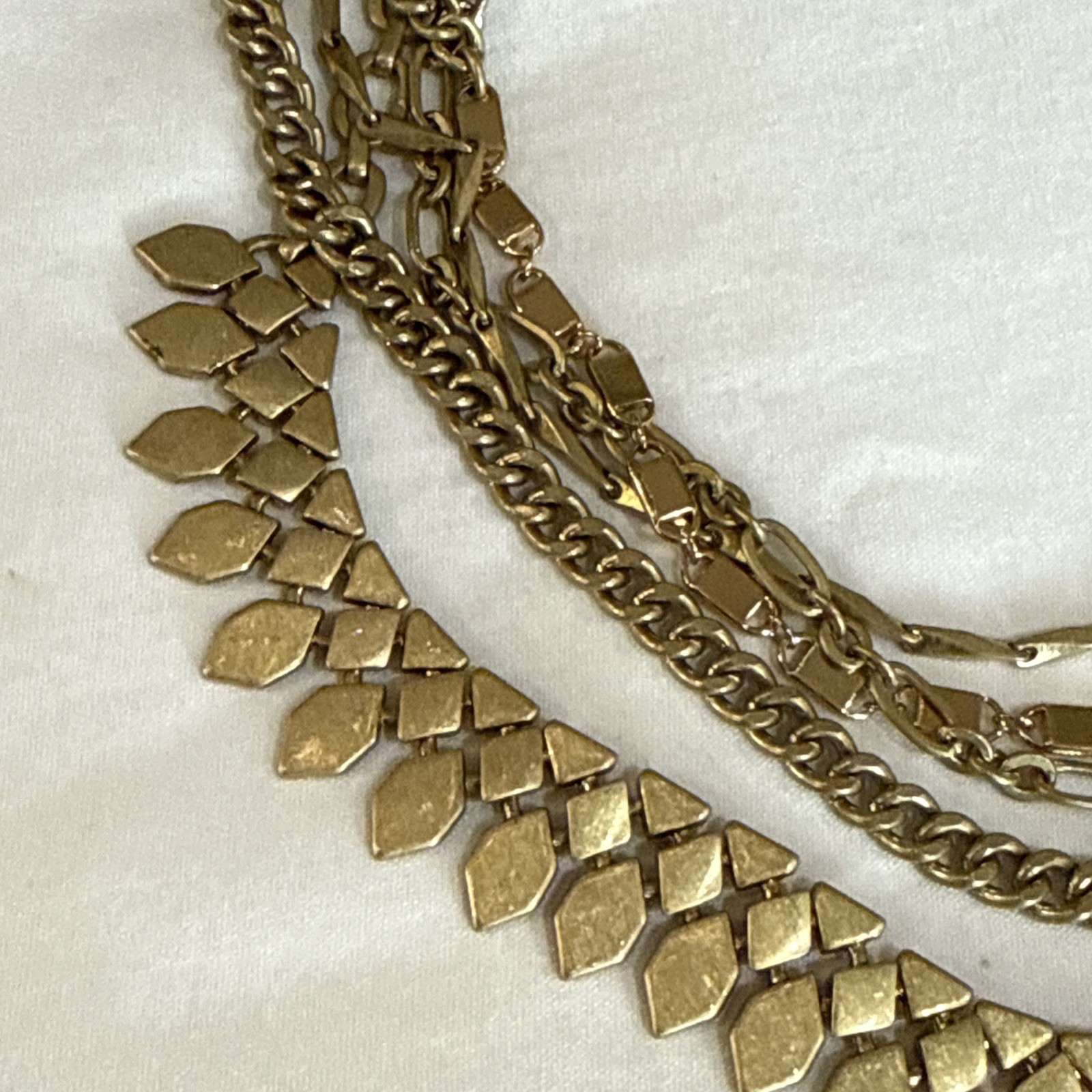 Vintage Signed Stella & Dot Brushed Gold-tone 5-Strand Necklace Chunky Statement
