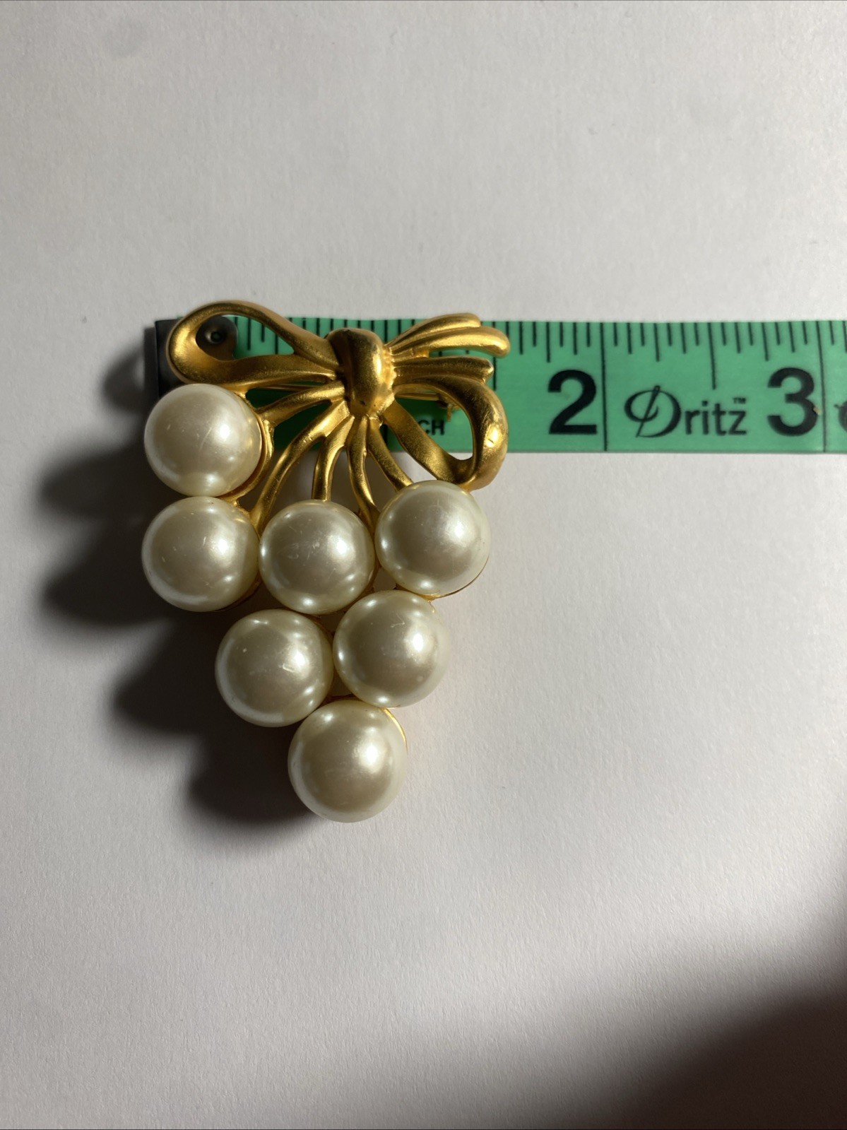 Vintage Gold Bunch of Grapes Brooch with Faux Pearls and Bow