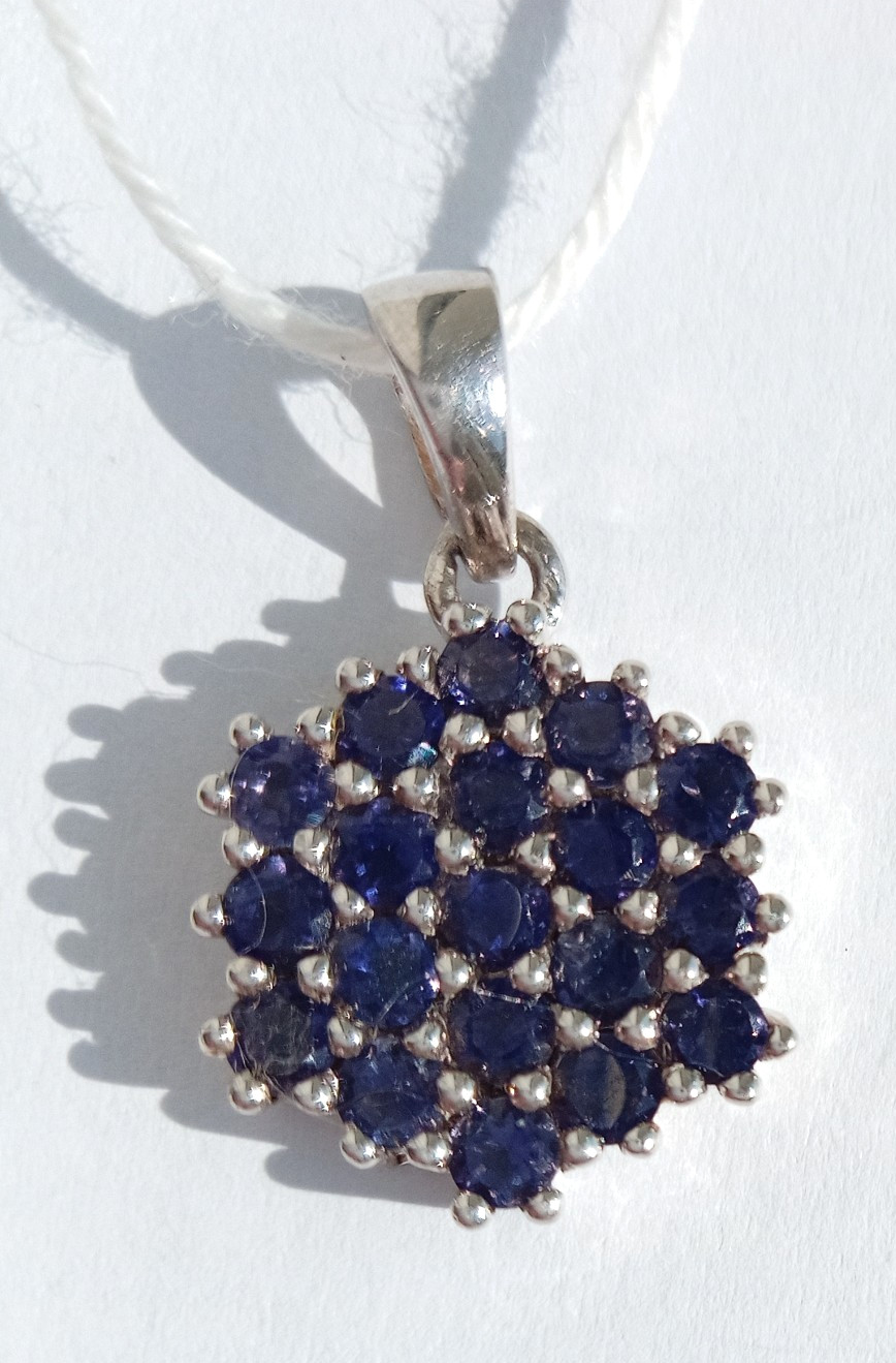 Vintage Pendant with natural blue iolites Sterling Silver 925 test Women Jewelry