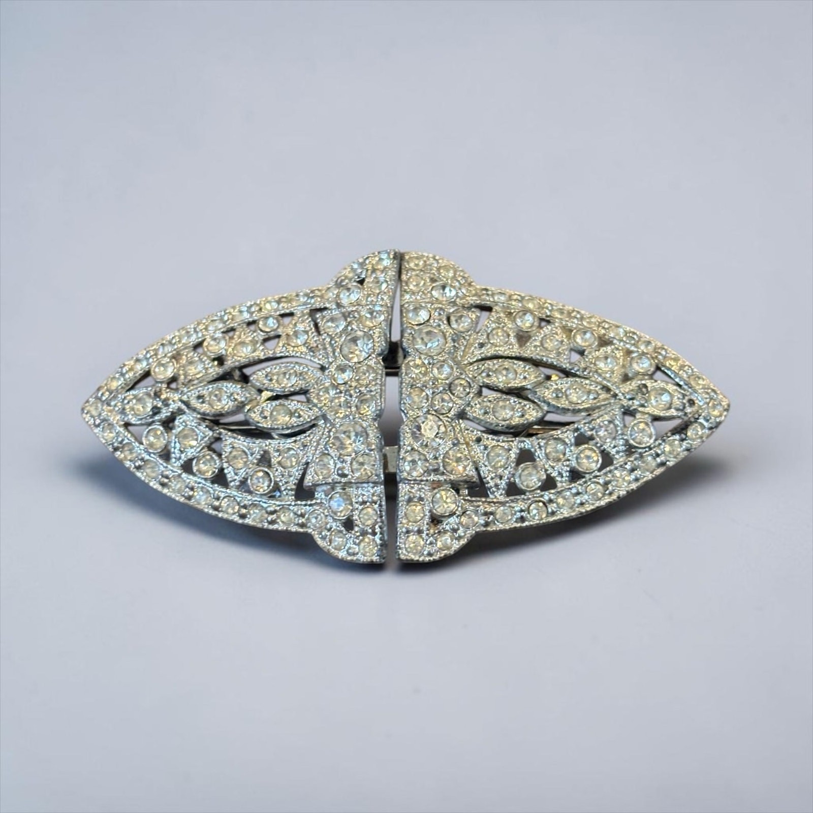 Vintage Art Deco Rhinestone Dress Clips Brooch Duette Convertible Pin Set