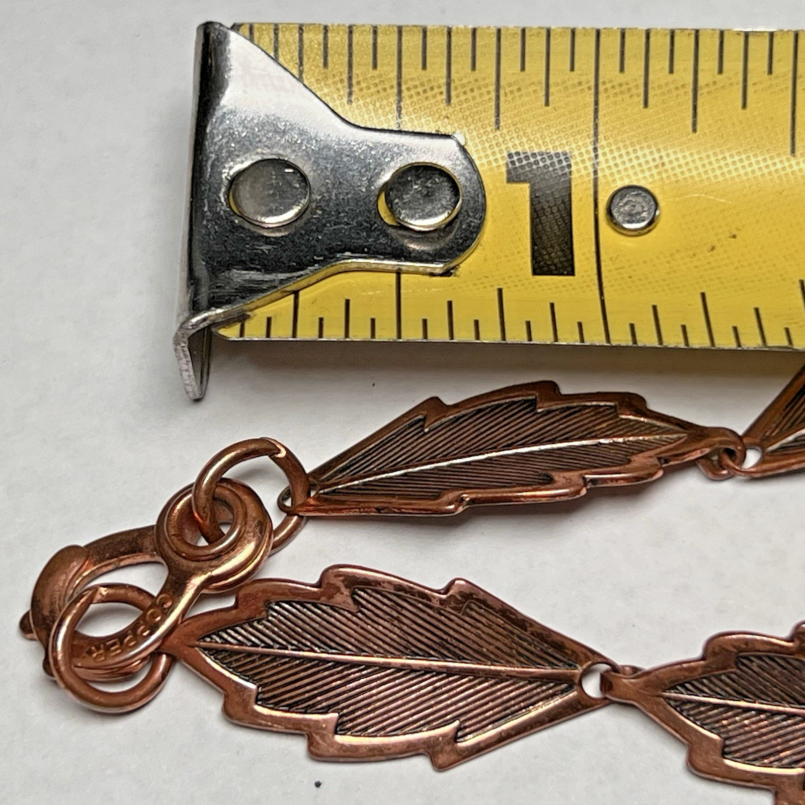 Beautiful Vintage Copper Leaf Link Panel Sister Hook Clasp Bracelet