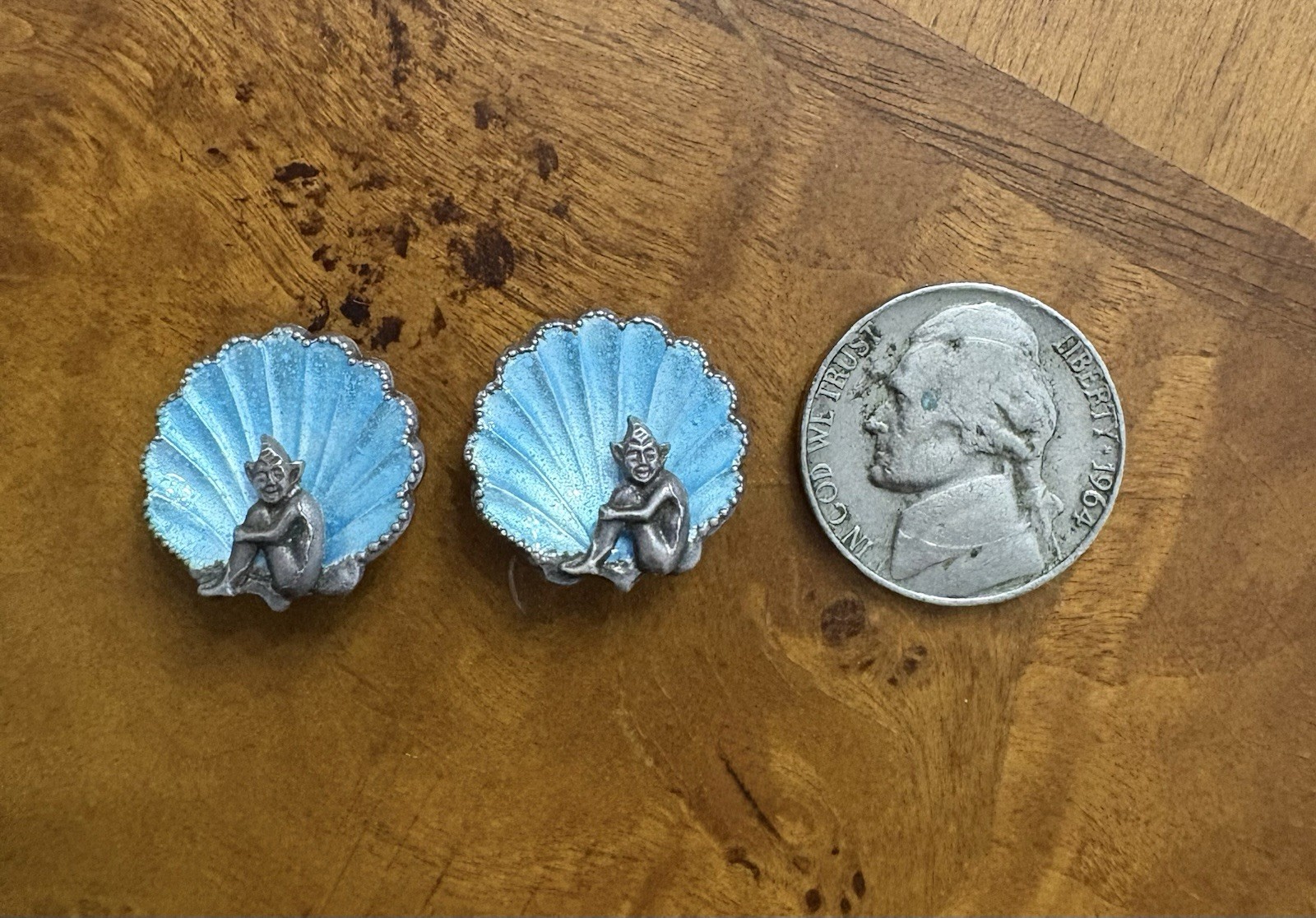 VTG 1930s Sterling Bernard Instone Art Deco Figural Cornish Pixie Shell Earrings
