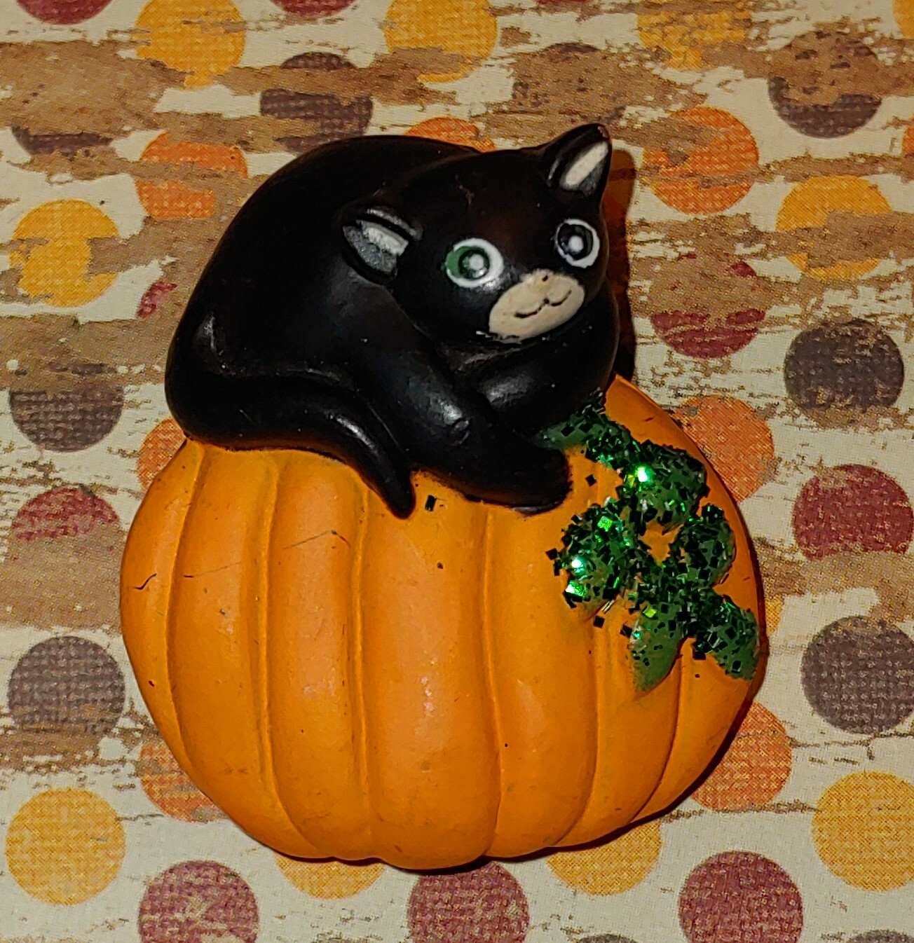 Vintage Fun World Halloween Cat On Pumpkin S.Lehman Pin Brooch