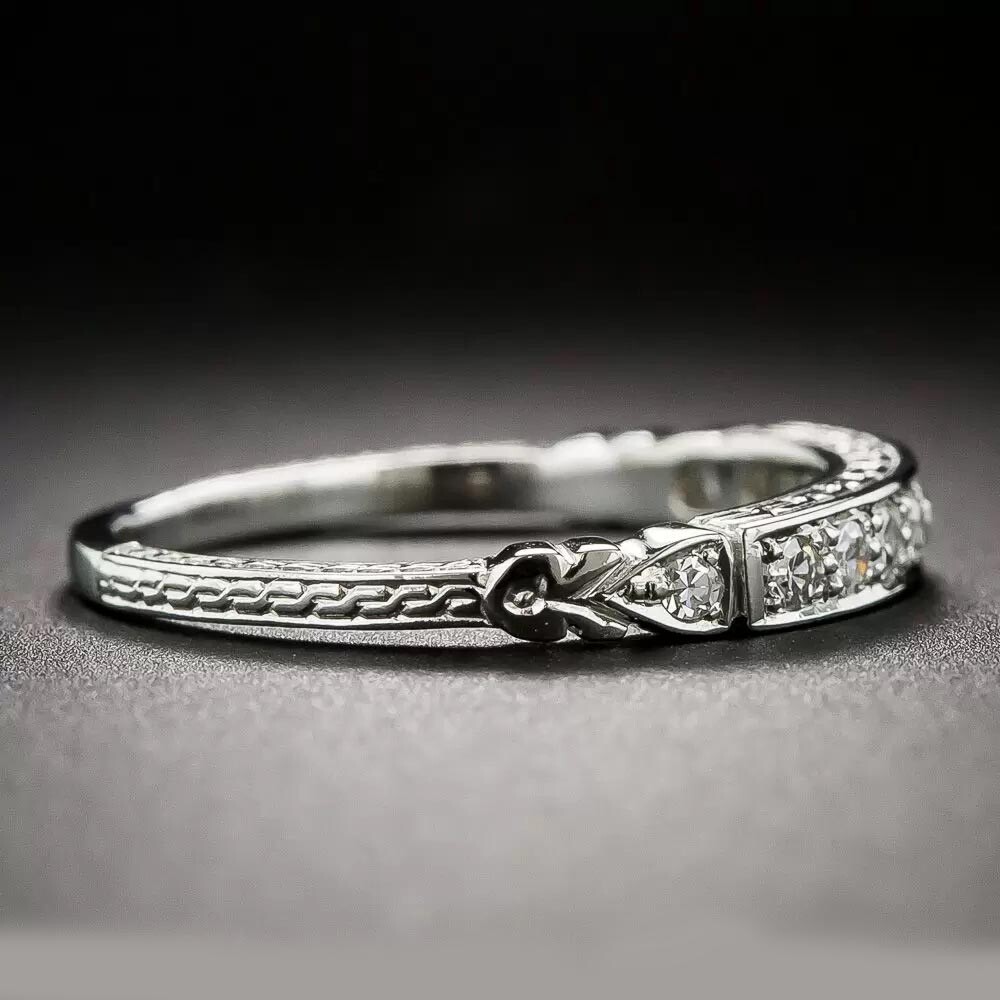 1/2 CTW White Round Cut Simulated Diamond Art Deco Wedding Band 925 Silver Ring