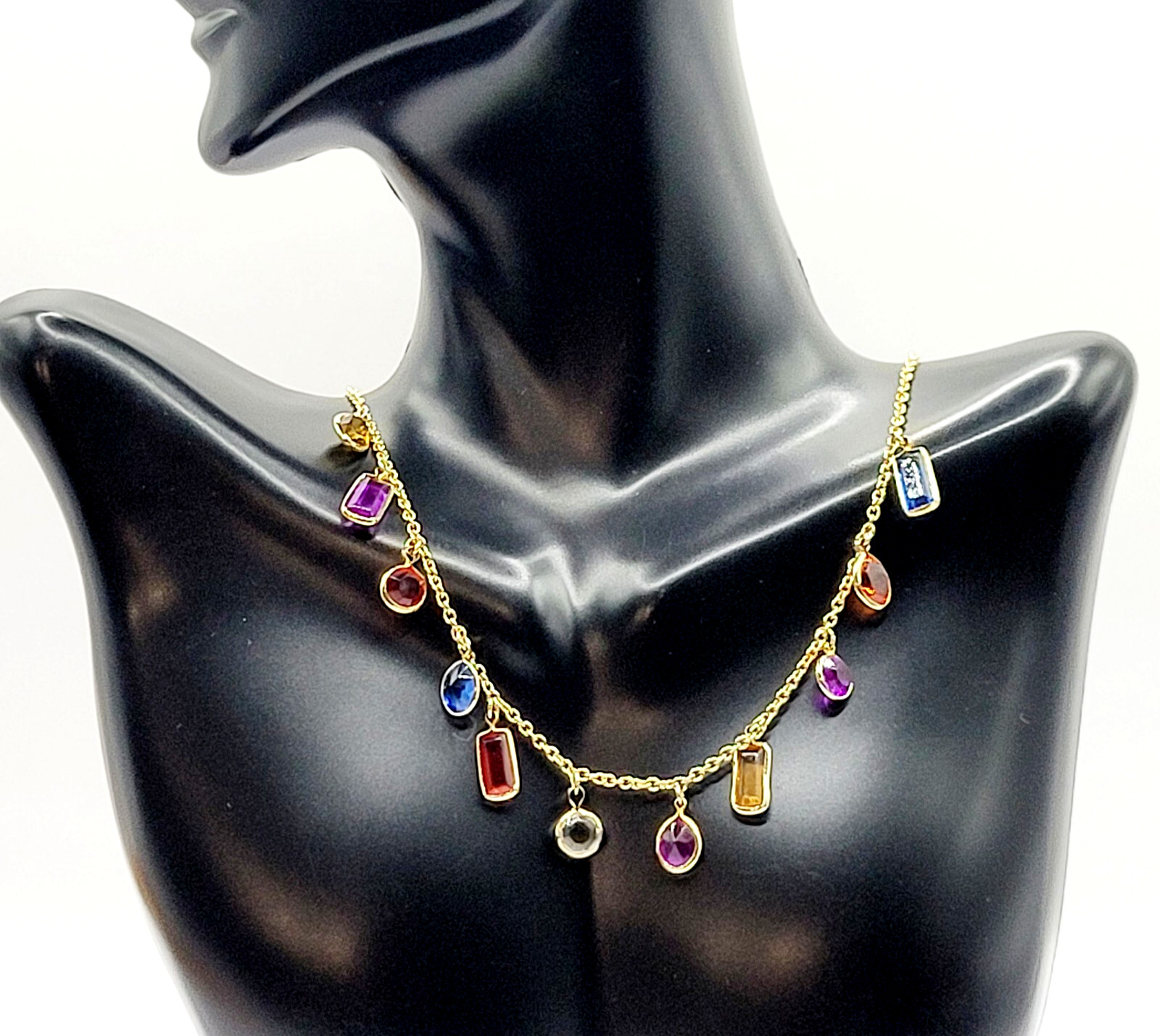 Rainbow Colors Acrylic Charm Station Bead Gold Tone Vintage 1980s Necklace Korea