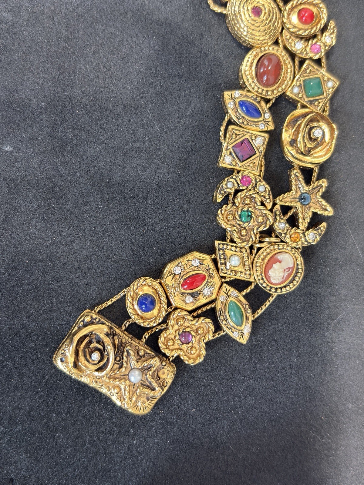 Vintage Carolee Gold Tone Victorian Revival Double Strand Slide Charm Bracelet