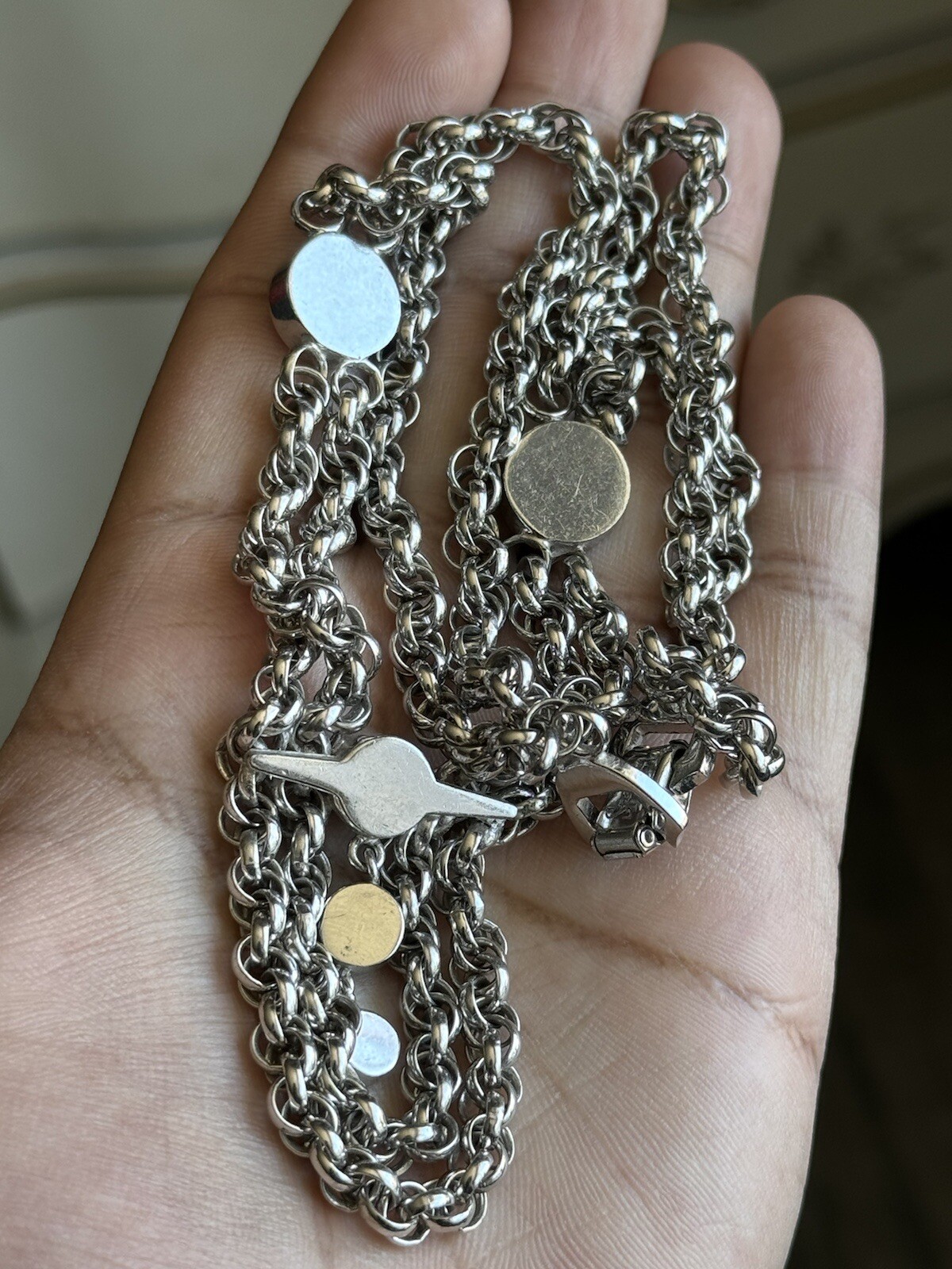 Vintage Silver TONE signed SPERRY double Rolo Chain Link Statement Necklace