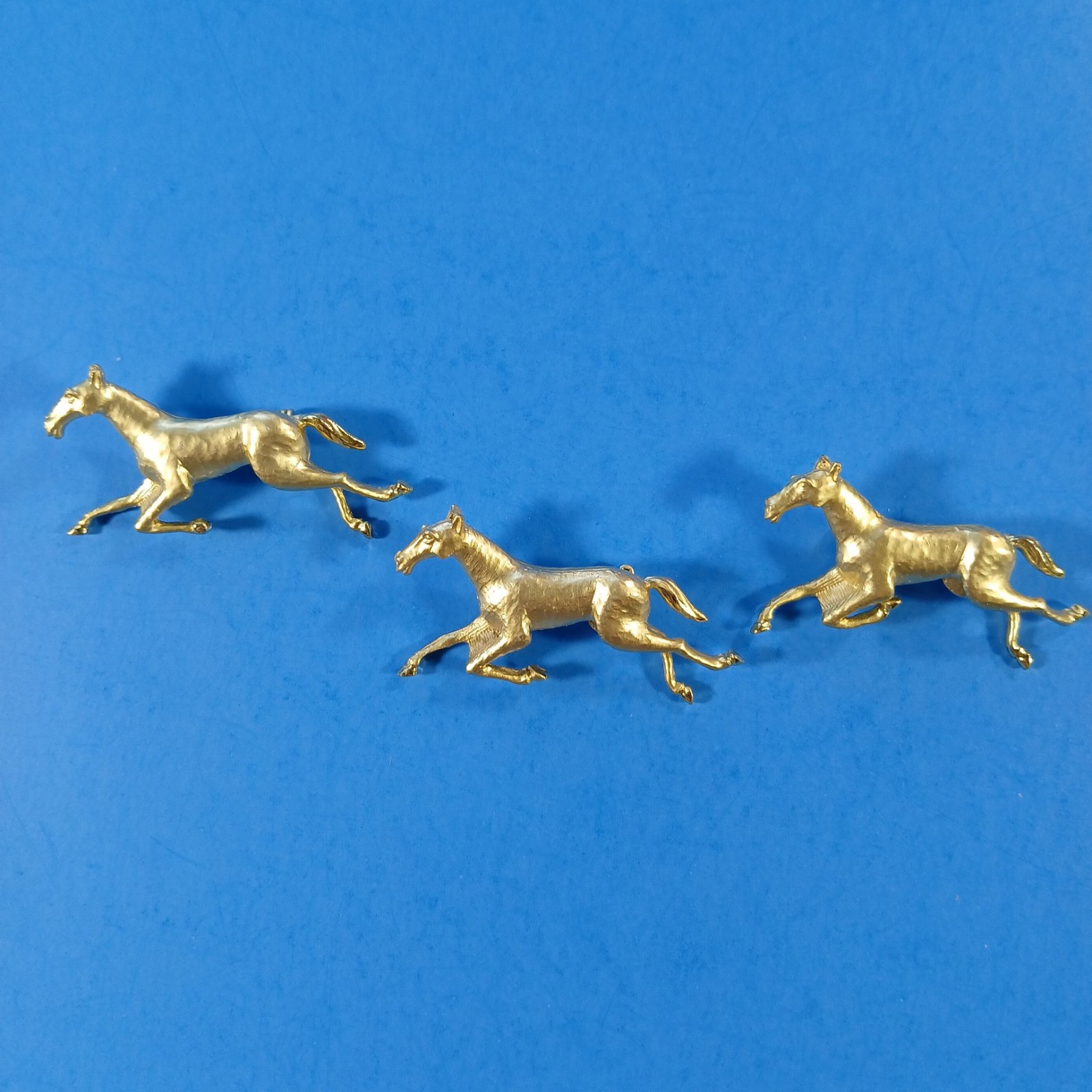 Horse Pins Brooches Running Gallop Brushed Satin Finish 2” Stallion LOT OF THREE